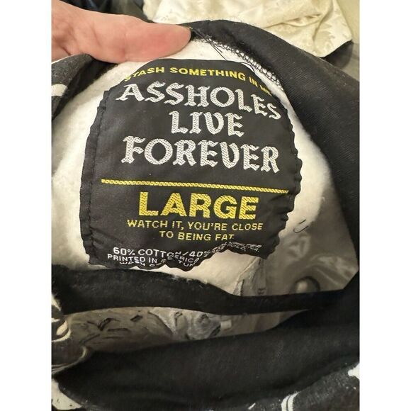 Assholes*s Live Forever Sweatshirt Mens L Black Hoodie All Over Skulls Biker - Picture 5 of 5